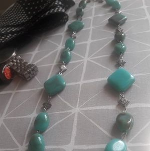 Turquoise beads Necklace with silver filigree